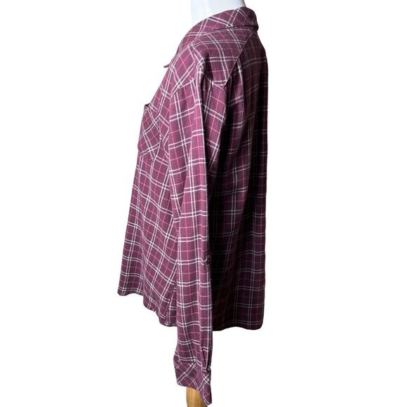Women's PrAna Button Up Shirt Sz L Burgundy Plaid Lightweight Pockets - Picture 4 of 11